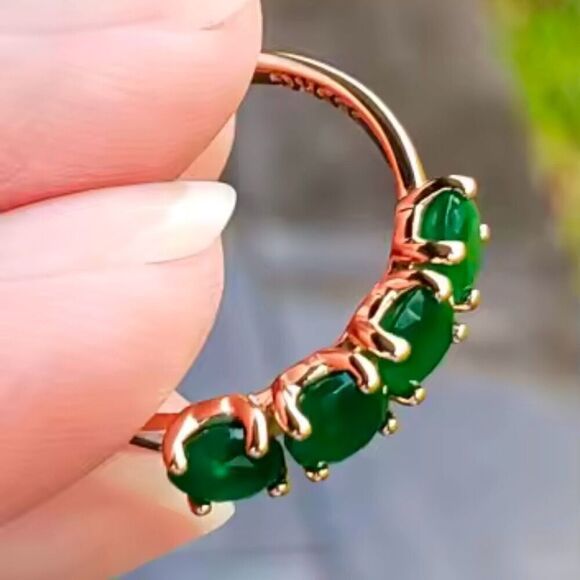 Stunning Round Natural 4 Stone Emerald 18k Gold Ring Womens New - Picture 10 of 15